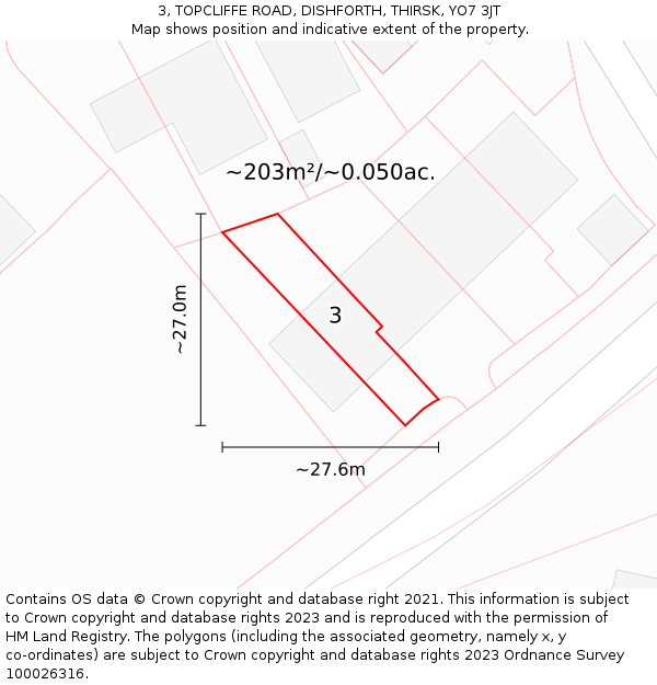 3, TOPCLIFFE ROAD, DISHFORTH, THIRSK, YO7 3JT: Plot and title map