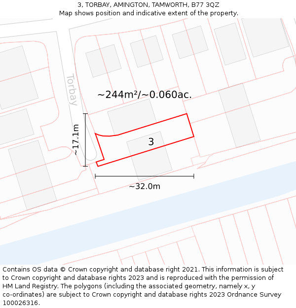 3, TORBAY, AMINGTON, TAMWORTH, B77 3QZ: Plot and title map
