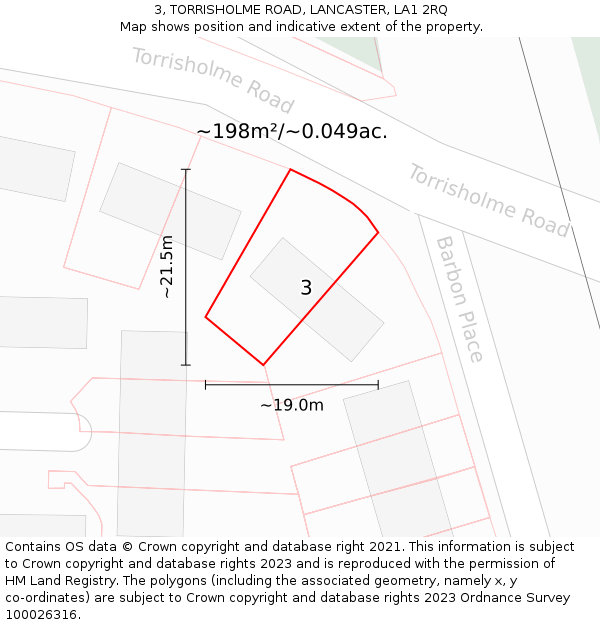 3, TORRISHOLME ROAD, LANCASTER, LA1 2RQ: Plot and title map