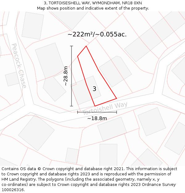 3, TORTOISESHELL WAY, WYMONDHAM, NR18 0XN: Plot and title map