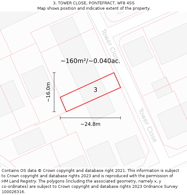 3, TOWER CLOSE, PONTEFRACT, WF8 4SS: Plot and title map
