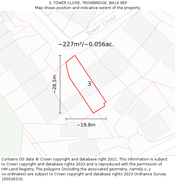 3, TOWER CLOSE, TROWBRIDGE, BA14 9EP: Plot and title map