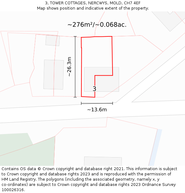 3, TOWER COTTAGES, NERCWYS, MOLD, CH7 4EF: Plot and title map