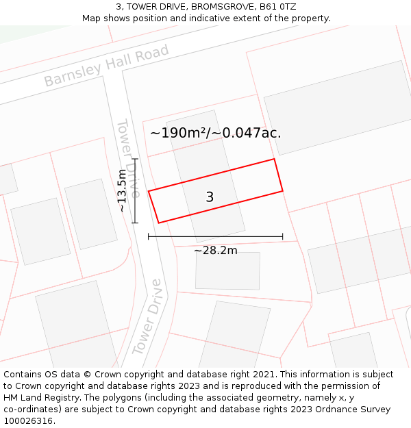 3, TOWER DRIVE, BROMSGROVE, B61 0TZ: Plot and title map