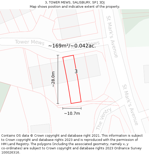 3, TOWER MEWS, SALISBURY, SP1 3DJ: Plot and title map