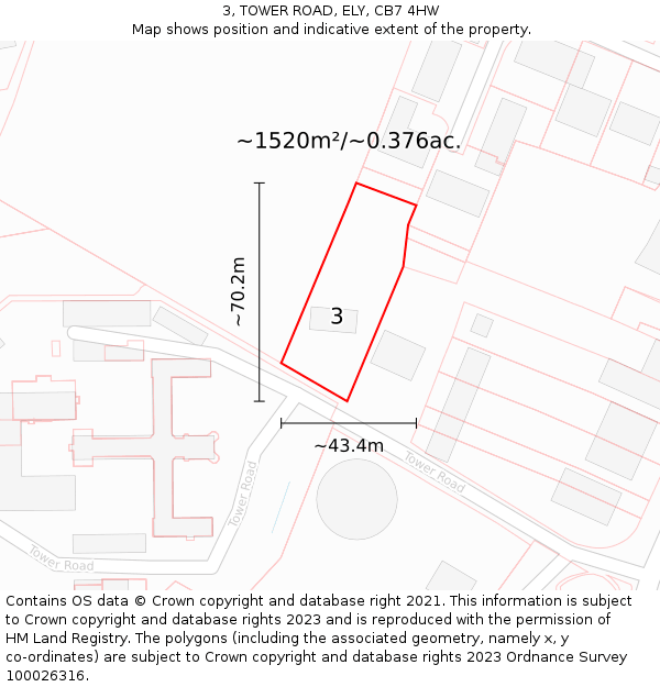 3, TOWER ROAD, ELY, CB7 4HW: Plot and title map