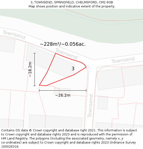 3, TOWNSEND, SPRINGFIELD, CHELMSFORD, CM2 6GB: Plot and title map