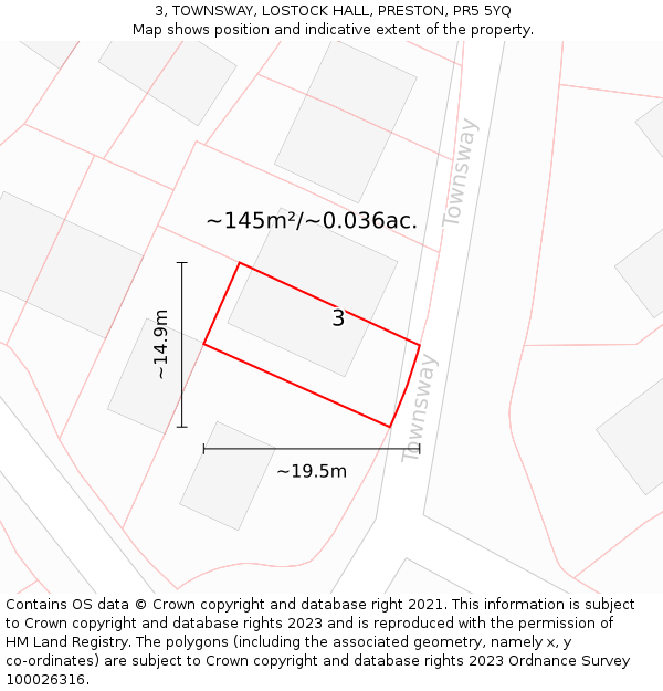3, TOWNSWAY, LOSTOCK HALL, PRESTON, PR5 5YQ: Plot and title map
