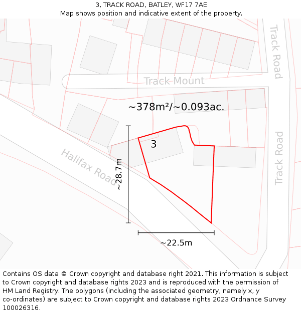 3, TRACK ROAD, BATLEY, WF17 7AE: Plot and title map