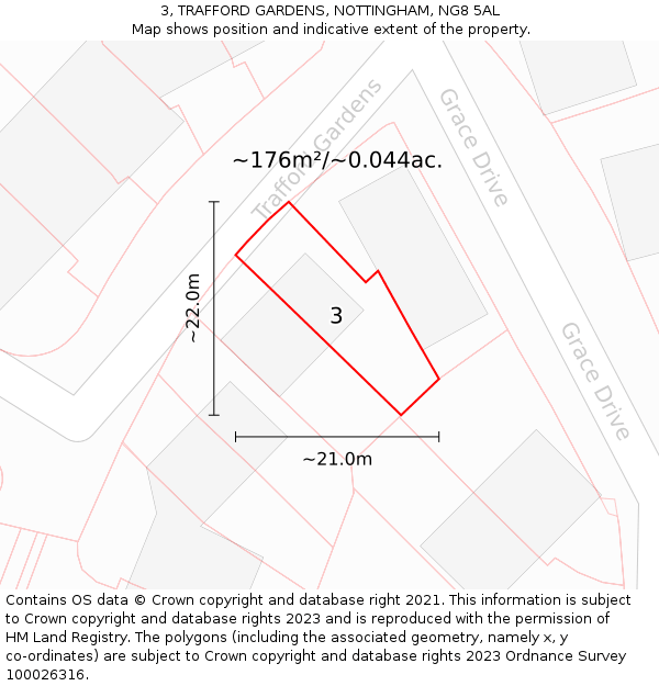 3, TRAFFORD GARDENS, NOTTINGHAM, NG8 5AL: Plot and title map