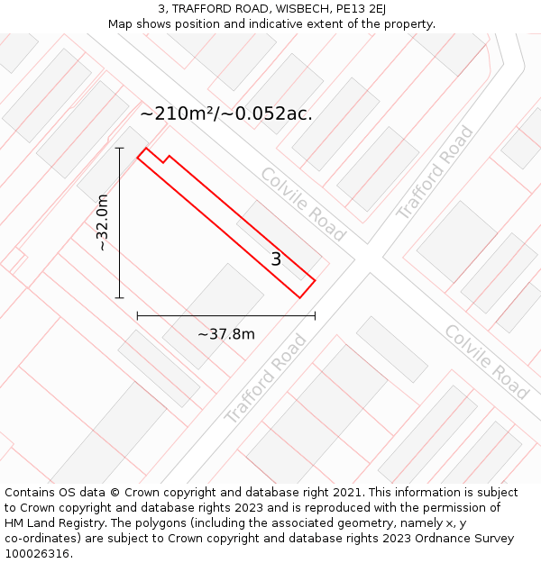 3, TRAFFORD ROAD, WISBECH, PE13 2EJ: Plot and title map