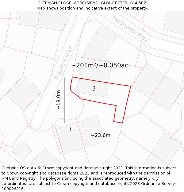 3, TRAJAN CLOSE, ABBEYMEAD, GLOUCESTER, GL4 5EZ: Plot and title map
