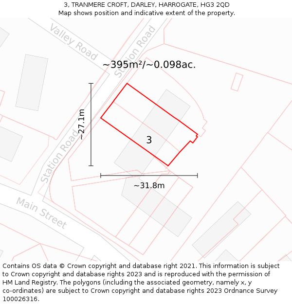 3, TRANMERE CROFT, DARLEY, HARROGATE, HG3 2QD: Plot and title map