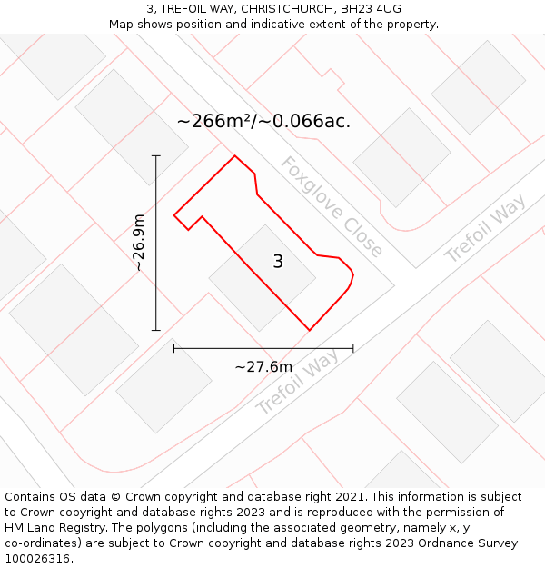 3, TREFOIL WAY, CHRISTCHURCH, BH23 4UG: Plot and title map