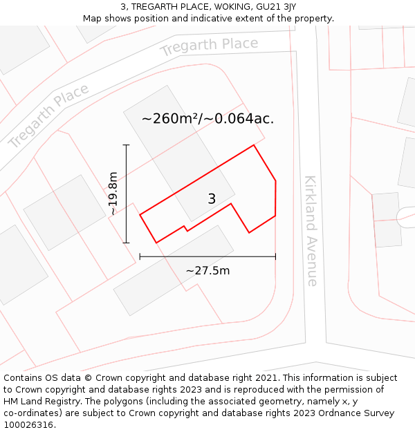 3, TREGARTH PLACE, WOKING, GU21 3JY: Plot and title map