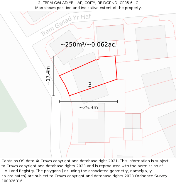 3, TREM GWLAD YR HAF, COITY, BRIDGEND, CF35 6HG: Plot and title map