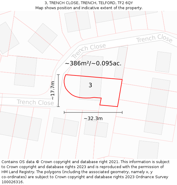3, TRENCH CLOSE, TRENCH, TELFORD, TF2 6QY: Plot and title map