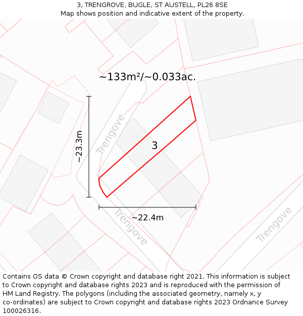 3, TRENGROVE, BUGLE, ST AUSTELL, PL26 8SE: Plot and title map