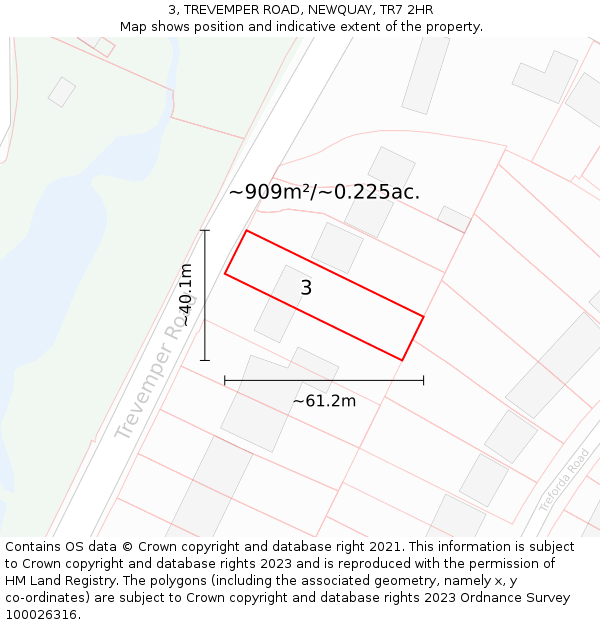 3, TREVEMPER ROAD, NEWQUAY, TR7 2HR: Plot and title map