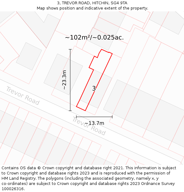 3, TREVOR ROAD, HITCHIN, SG4 9TA: Plot and title map