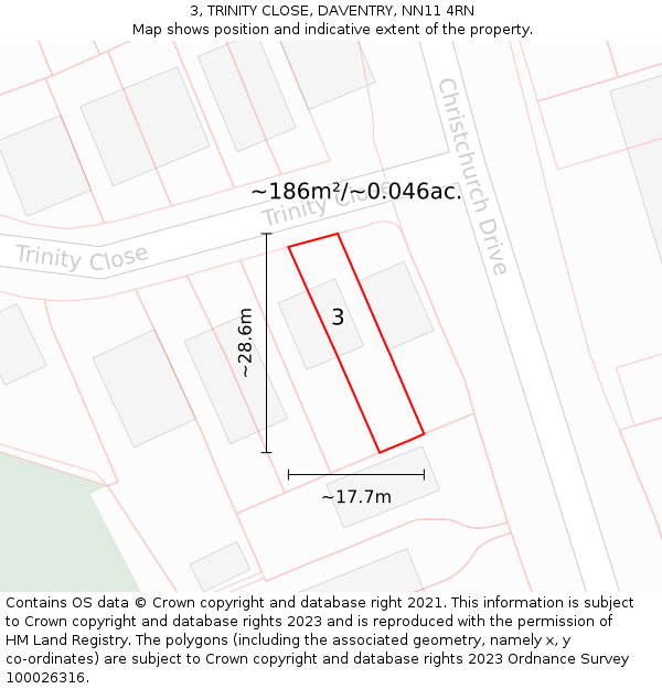 3, TRINITY CLOSE, DAVENTRY, NN11 4RN: Plot and title map