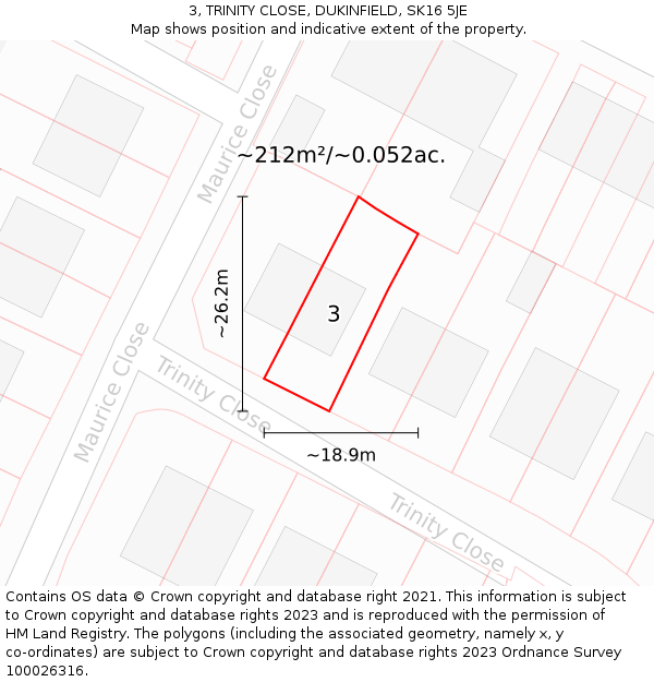 3, TRINITY CLOSE, DUKINFIELD, SK16 5JE: Plot and title map
