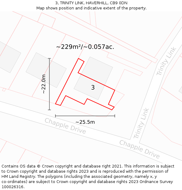 3, TRINITY LINK, HAVERHILL, CB9 0DN: Plot and title map