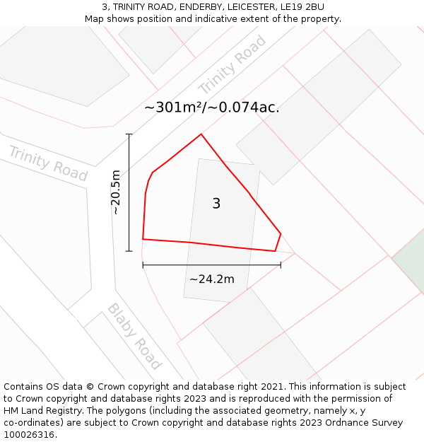 3, TRINITY ROAD, ENDERBY, LEICESTER, LE19 2BU: Plot and title map