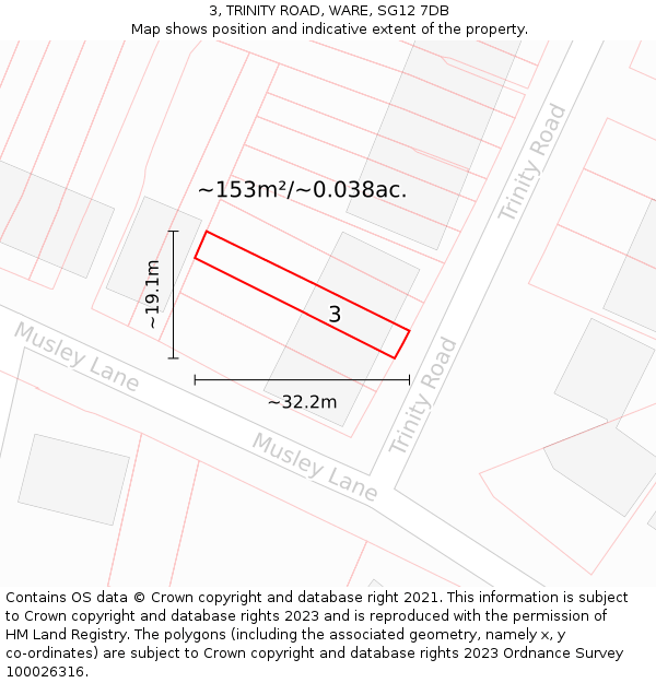3, TRINITY ROAD, WARE, SG12 7DB: Plot and title map