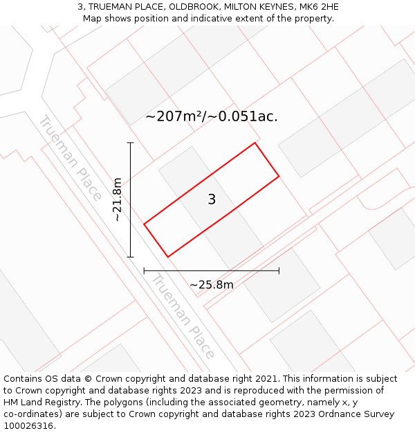 3, TRUEMAN PLACE, OLDBROOK, MILTON KEYNES, MK6 2HE: Plot and title map