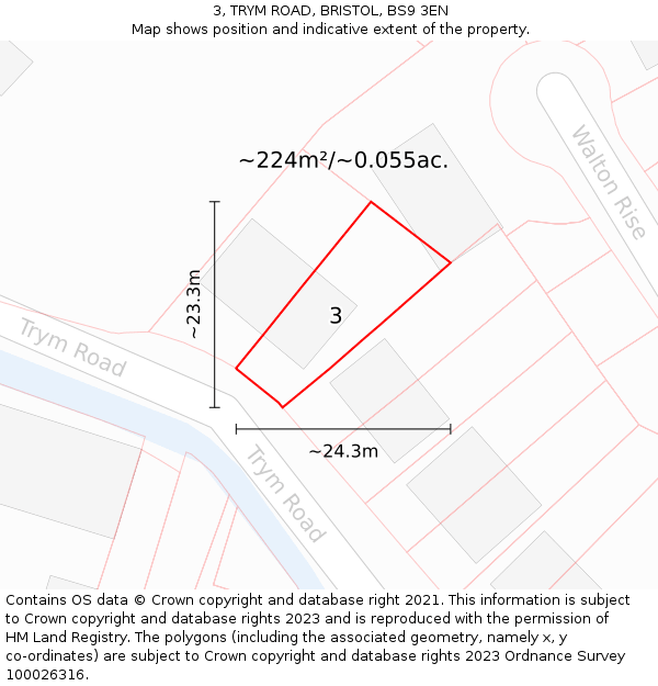 3, TRYM ROAD, BRISTOL, BS9 3EN: Plot and title map