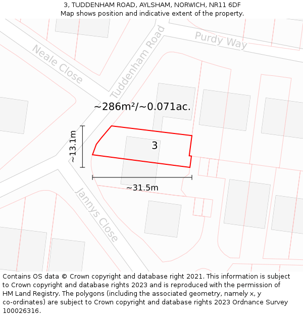 3, TUDDENHAM ROAD, AYLSHAM, NORWICH, NR11 6DF: Plot and title map