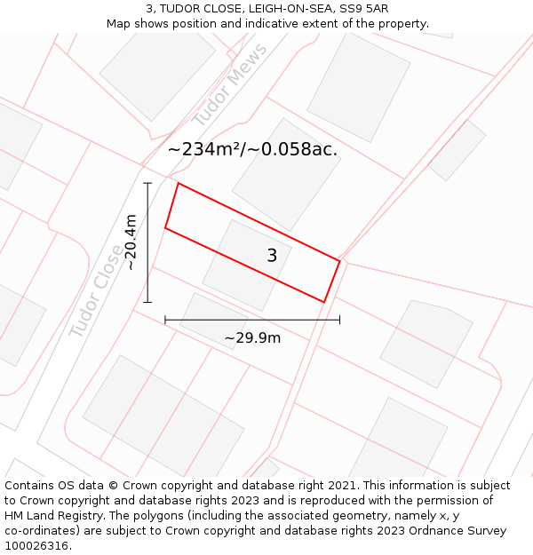 3, TUDOR CLOSE, LEIGH-ON-SEA, SS9 5AR: Plot and title map