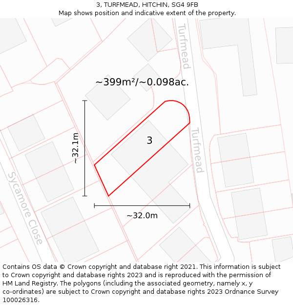3, TURFMEAD, HITCHIN, SG4 9FB: Plot and title map