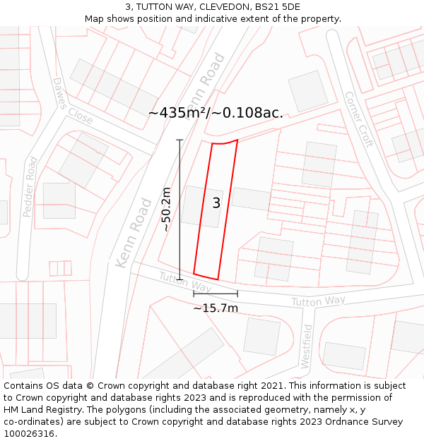 3, TUTTON WAY, CLEVEDON, BS21 5DE: Plot and title map