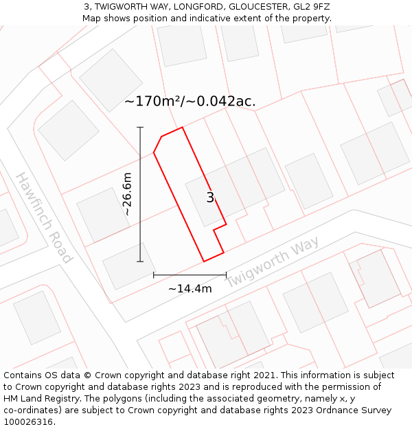 3, TWIGWORTH WAY, LONGFORD, GLOUCESTER, GL2 9FZ: Plot and title map
