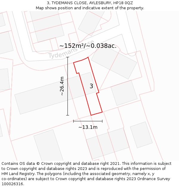 3, TYDEMANS CLOSE, AYLESBURY, HP18 0QZ: Plot and title map