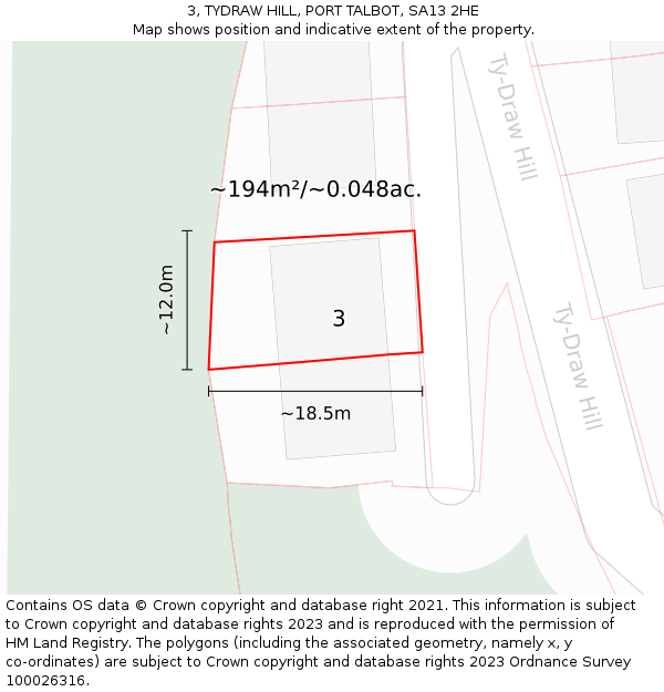 3, TYDRAW HILL, PORT TALBOT, SA13 2HE: Plot and title map