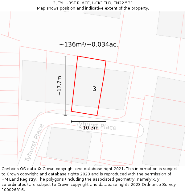 3, TYHURST PLACE, UCKFIELD, TN22 5BF: Plot and title map