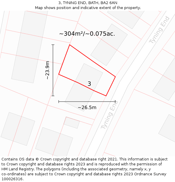 3, TYNING END, BATH, BA2 6AN: Plot and title map