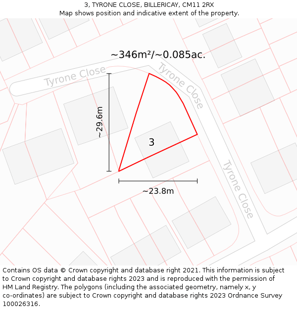 3, TYRONE CLOSE, BILLERICAY, CM11 2RX: Plot and title map
