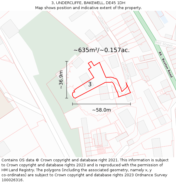 3, UNDERCLIFFE, BAKEWELL, DE45 1DH: Plot and title map