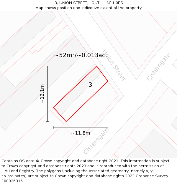 3, UNION STREET, LOUTH, LN11 0ES: Plot and title map