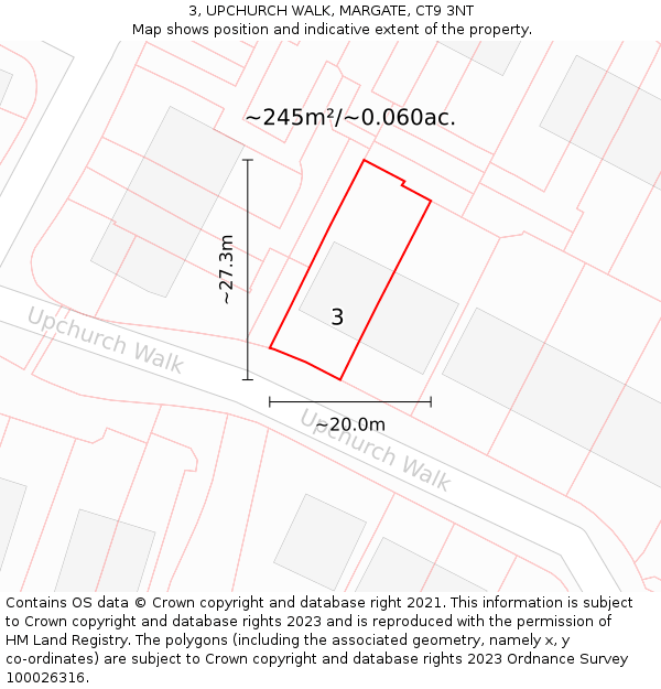 3, UPCHURCH WALK, MARGATE, CT9 3NT: Plot and title map