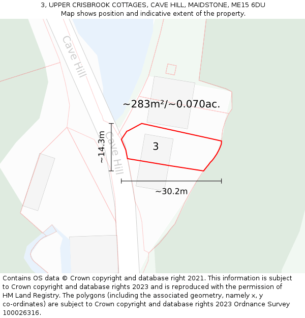 3, UPPER CRISBROOK COTTAGES, CAVE HILL, MAIDSTONE, ME15 6DU: Plot and title map