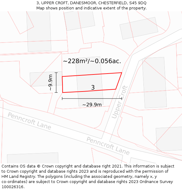 3, UPPER CROFT, DANESMOOR, CHESTERFIELD, S45 9DQ: Plot and title map