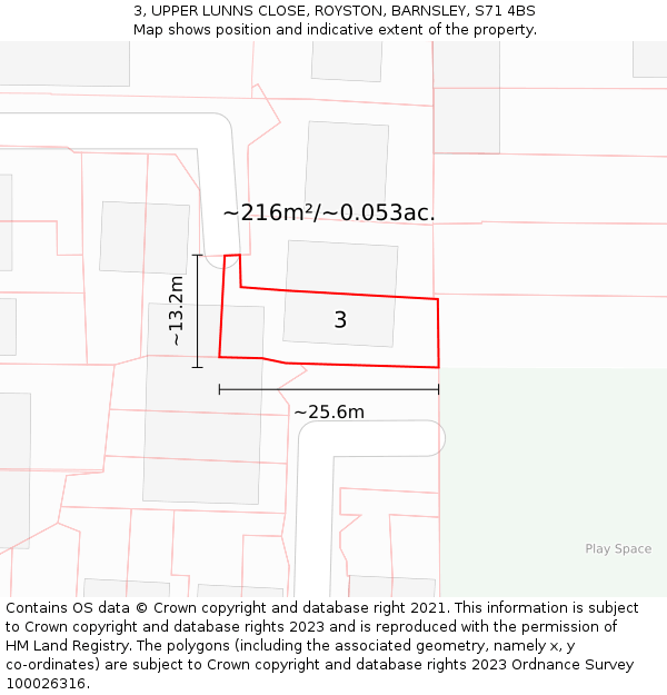 3, UPPER LUNNS CLOSE, ROYSTON, BARNSLEY, S71 4BS: Plot and title map