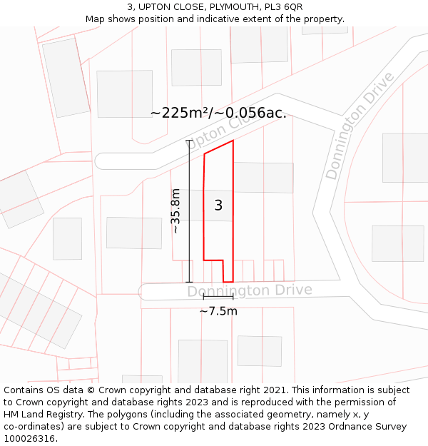 3, UPTON CLOSE, PLYMOUTH, PL3 6QR: Plot and title map