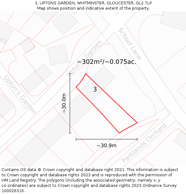 3, UPTONS GARDEN, WHITMINSTER, GLOUCESTER, GL2 7LP: Plot and title map