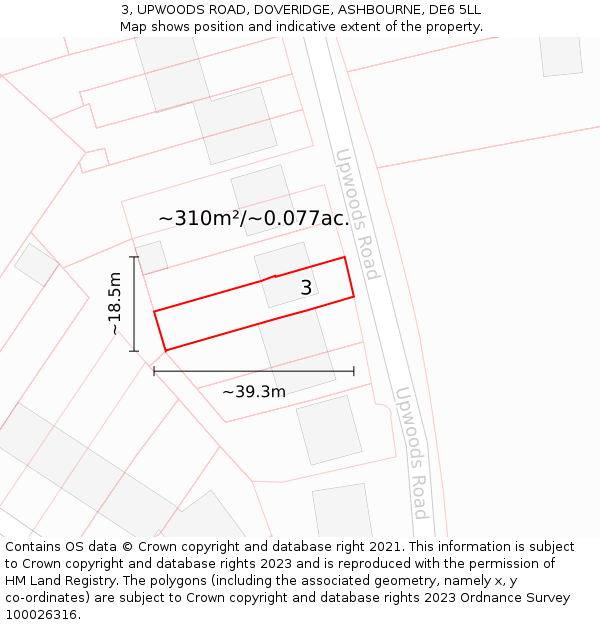 3, UPWOODS ROAD, DOVERIDGE, ASHBOURNE, DE6 5LL: Plot and title map